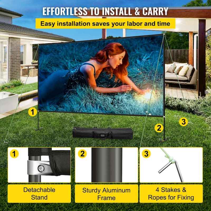 Projector Screen 180 in. Portable Movie Screen with Stand Assembly with Storage Bag Indoor Outdoor Projection Screen