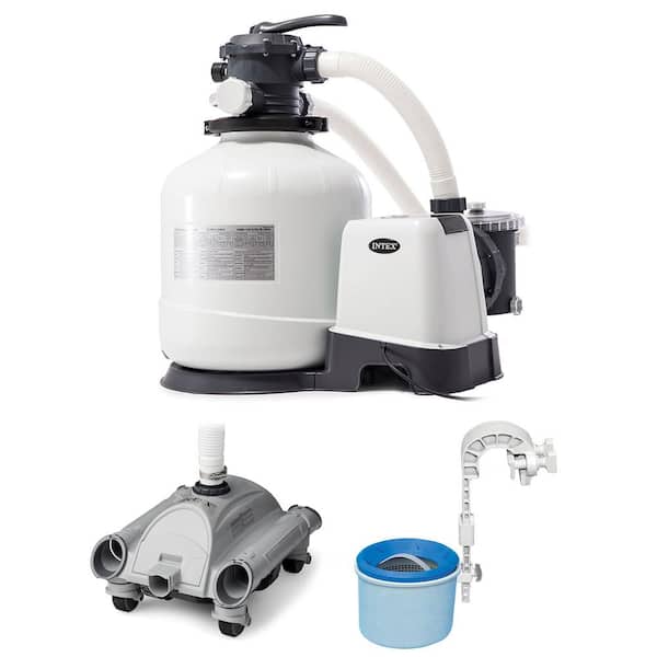 INTEX 3000 GPH Pool Sand Filter Pump with Automatic Timer and Pool Vacuum and Skimmer