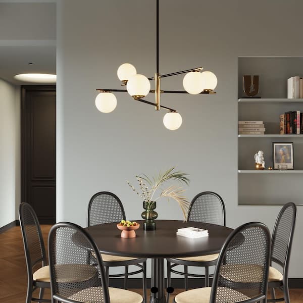 6-Light Black and Gold Mid Century Modern Sputnik Chandelier