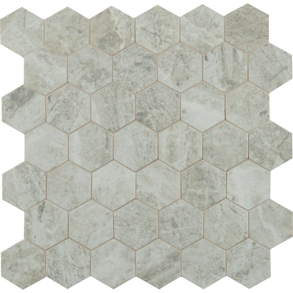 Take Home Tile Sample-Everest Gray Hexagon 4 in. x 4 in. x 10mm Polished Porcelain Mesh-Mounted Mosaic Tile price history on PriceWatchPro