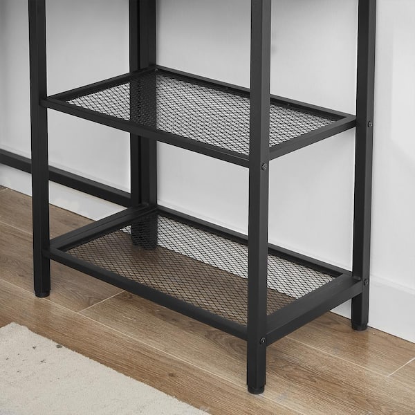 Computer Desk 21.7 in. L Shaped Brown Wood Desk with Power Outlet and USB Ports Corner Table with Shelves and Side Bag