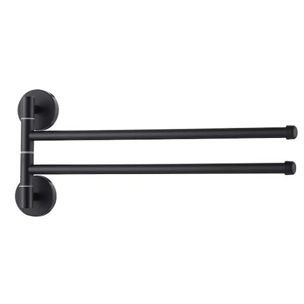 WOWOW 13 in. Wall Mounted Swivel 2-Arm Towel Bar Bath Hardware Accessory in Matte Black