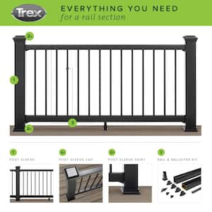 Enhance 6 ft. x 36 in. Charcoal Black Composite Rail with Black Round Aluminum Baluster Kit-Horizontal