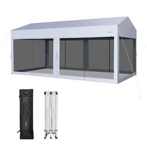 10 ft. x 20 ft. White and Black Pop-Up Canopy Party Tent Sidewalls Portable Garage Car Shelter Wheeled