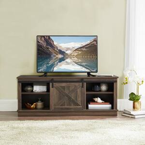 47 in. Mocha Low Profile TV Stand Sliding Barn Door TV Stand for 60 in. TV Farmhouse Stand Modern Mid Century TV Stand
