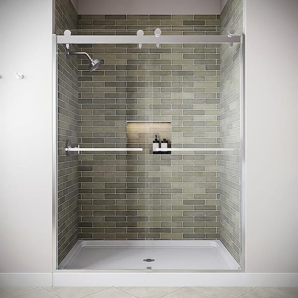 Tanaro 60 in.W x 76in. H Semi-Frameless Sliding Shower Door, CrystalTech Treated 5/16 in. Clear Glass, Chrome Hardware
