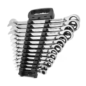 13-Piece Professional-Grade Reversible Ratcheting SAE Combination Wrench Set with Storage Rack
