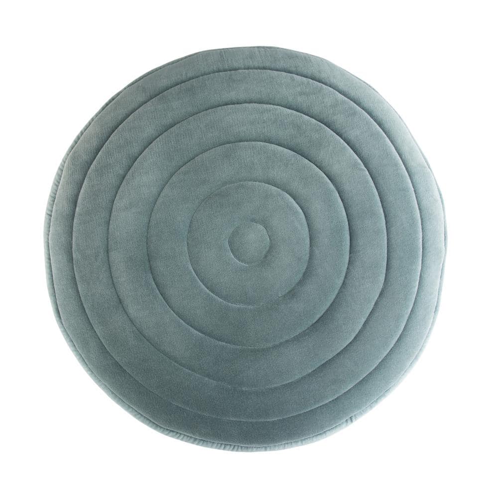 Vivienne Turquoise Velvet Round Pouf Ottoman