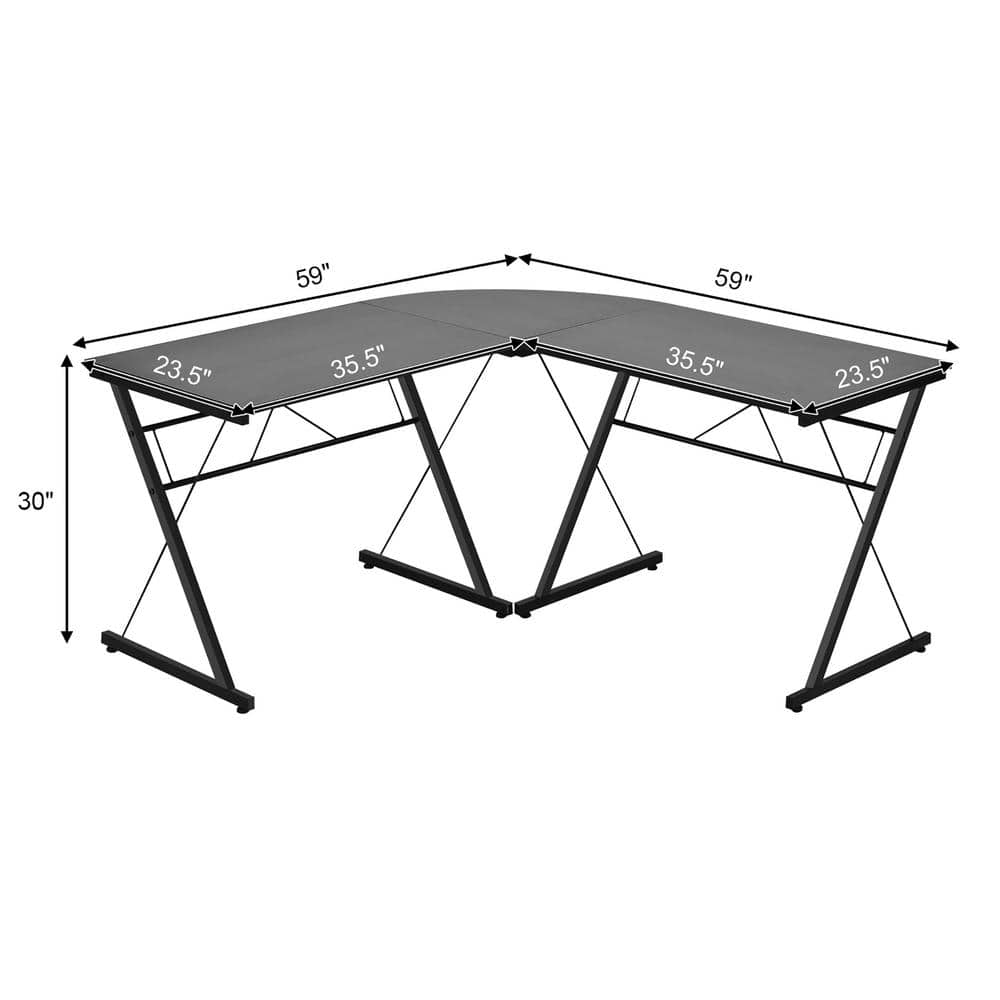 59'' Black L-Shaped Wood and Metal Computer Desk