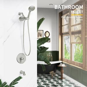 2-In-1 Single-Handle 11-Spray Tub and Shower Faucet 4 in. Handheld Combo Shower Head in Brushed Nickel(Valve Included)