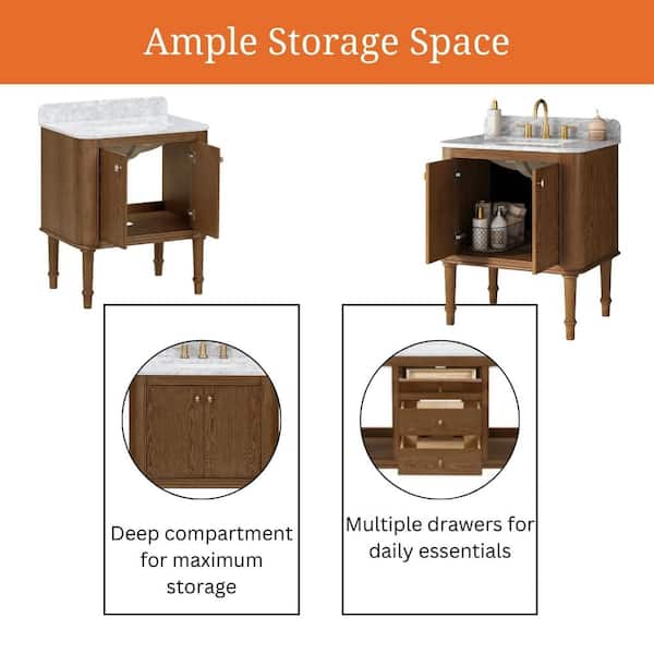Collette 30 in. Cinnamon Oak Bath Vanity with Marble Top
