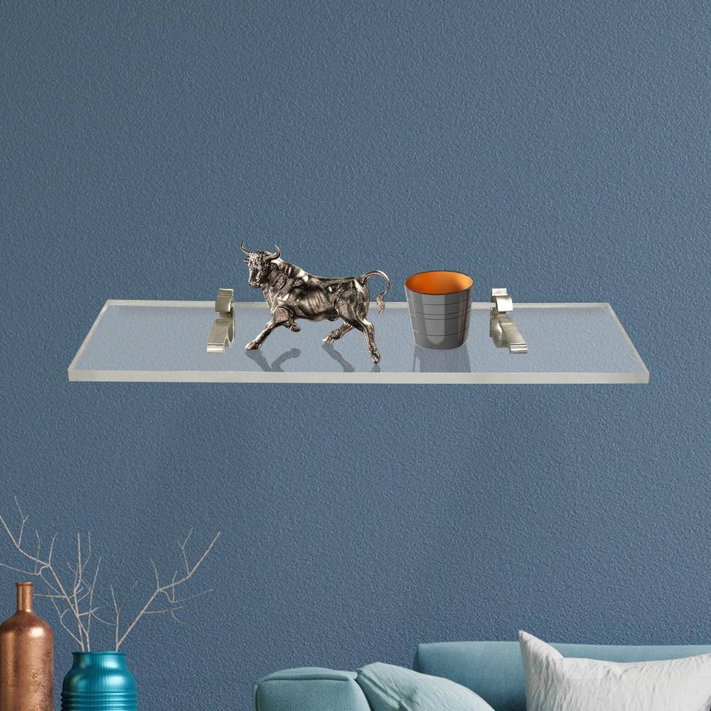 Clear Acrylic Floating Wall Shelf with Brushed Nickel Brackets
