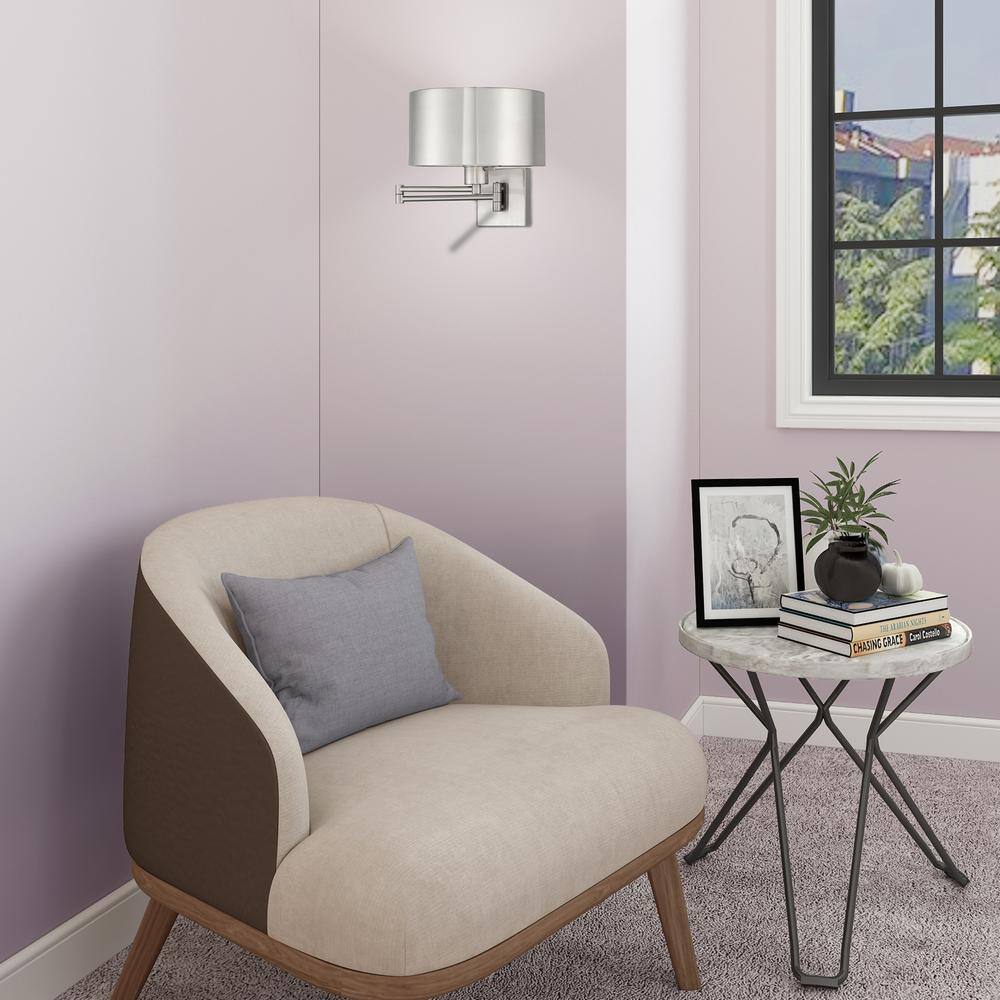 Brushed Nickel Swing Arm Wall Sconce with Drum Shade