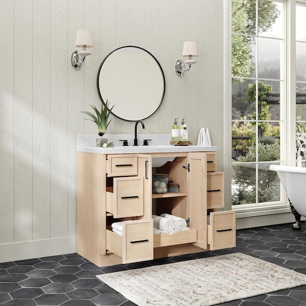 ARIEL Kelly 42 in. Single Sink Freestanding Bathroom Vanity in Oak
