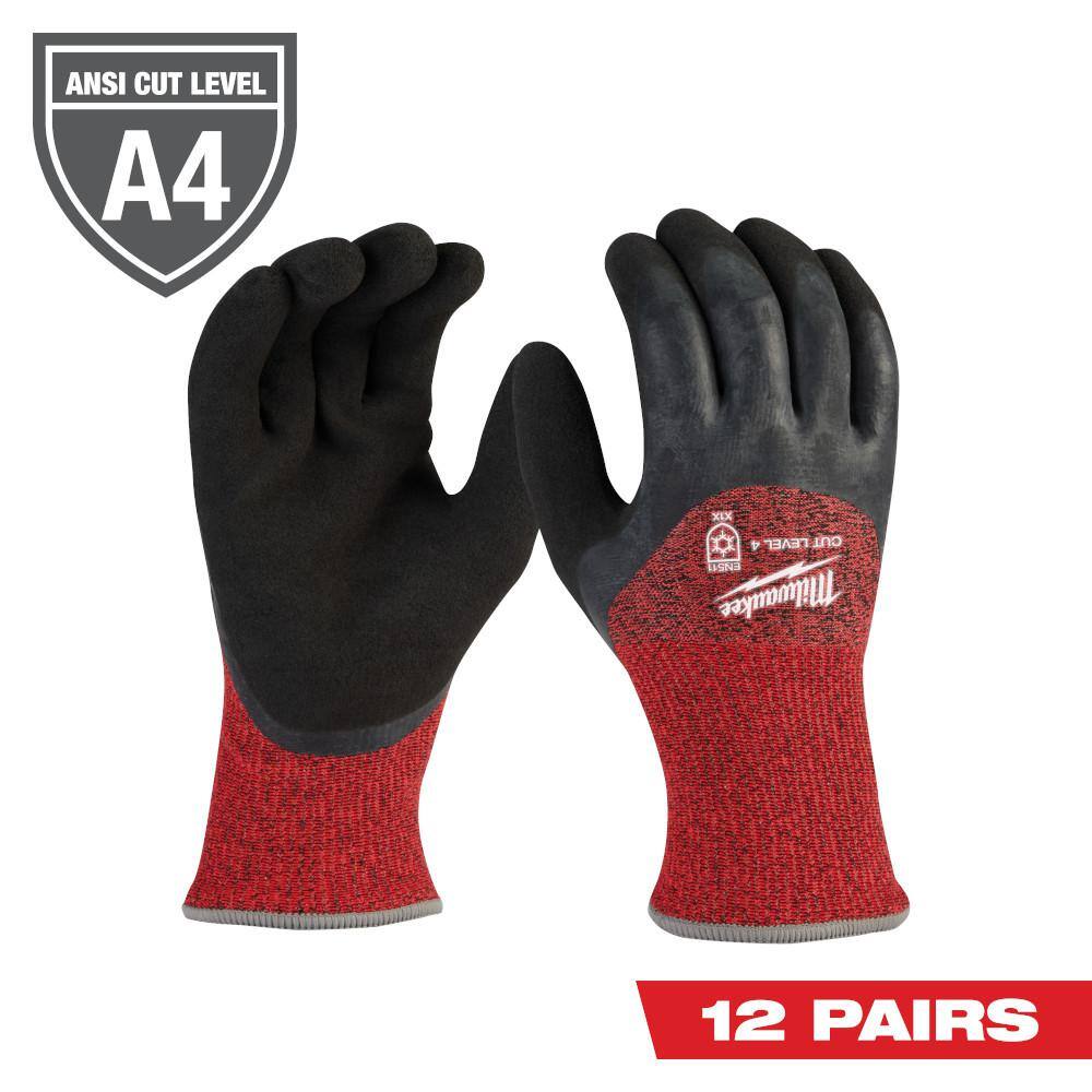 Milwaukee Large Red Latex Level 4 Cut Resistant Insulated Winter Dipped Work Gloves (12Pack) 48
