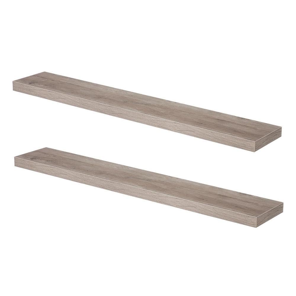 47.2" Greige Wood Floating Wall Shelf Set with Invisible Brackets