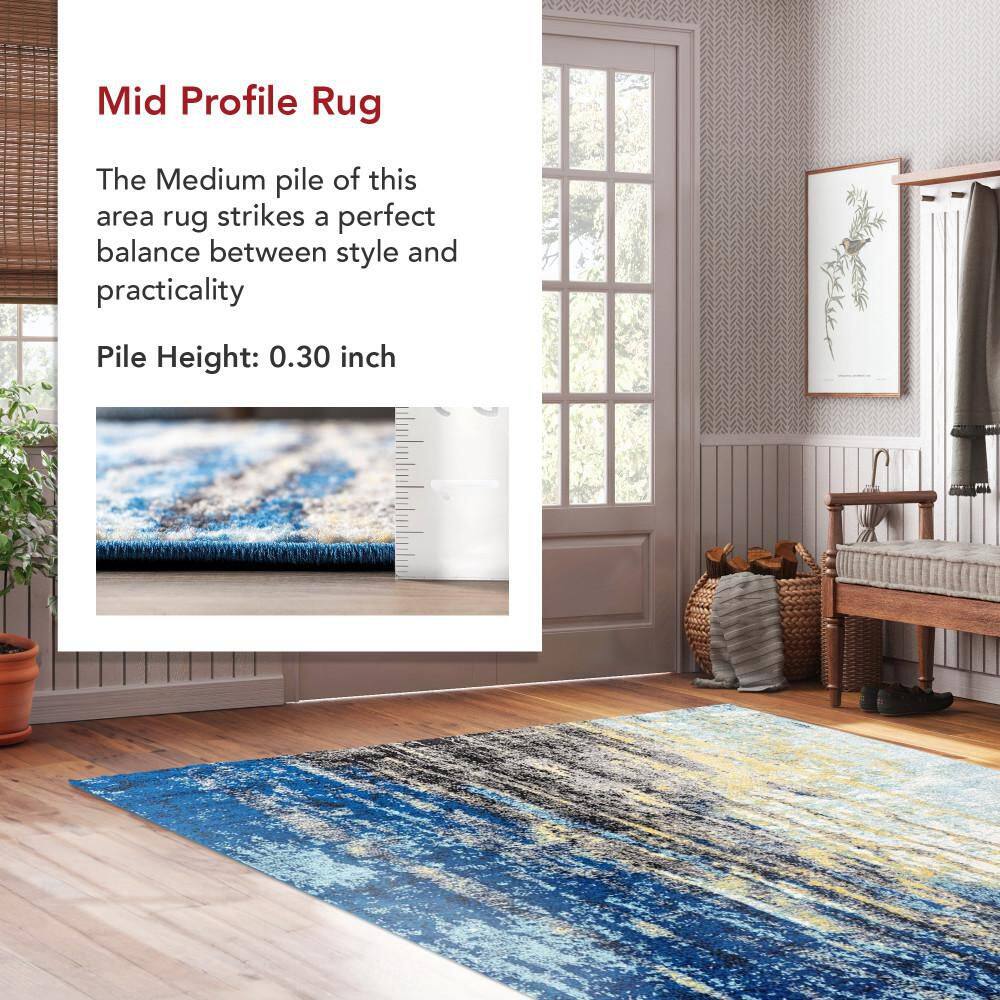 Katharina Blue Abstract 5' x 7' Stain-Resistant Area Rug