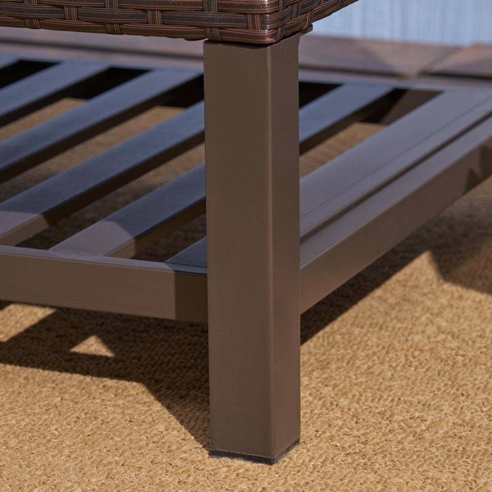 Madisyn Multibrown Wicker Outdoor Storage Bench with Shelf