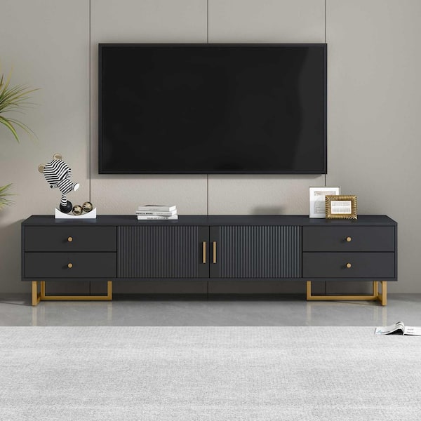 Polibi Modern Black TV Stand Fits TV's Up to 65 in. with Storage