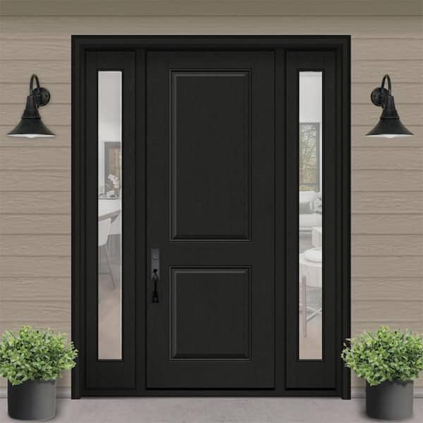 Regency 64 in. x 96 in. 2P Squaretop RHIS Onyx Stain Mahogany Fiberglass Prehung Front Door with Clear 12 in. SLs 6-9/16