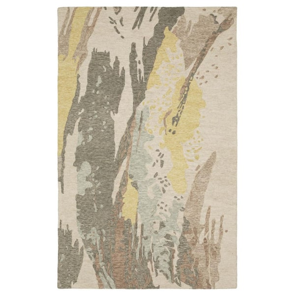 8 ft. x 10 ft. Beige, Yellow Abstract Washable Area Rug