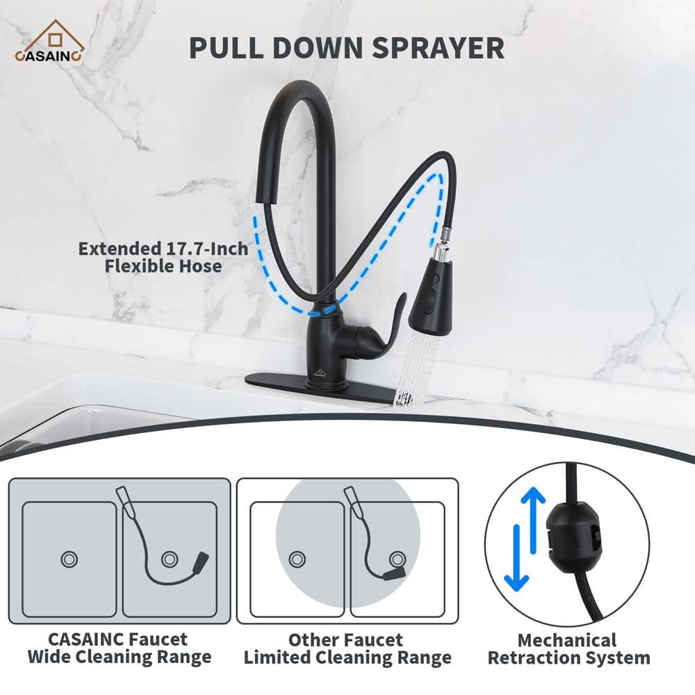 Matte Black Stainless Steel Pull-Down Kitchen Faucet with Spray