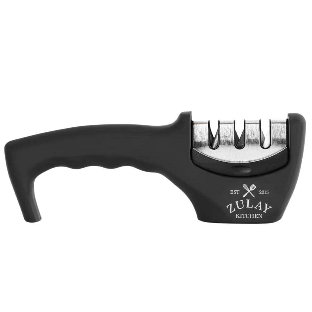 Zulay Knife Sharpener for Straight and Serrated Knives Stainless Steel  Ceramic and Tungsten - Easy Manual Sharpening - Black 