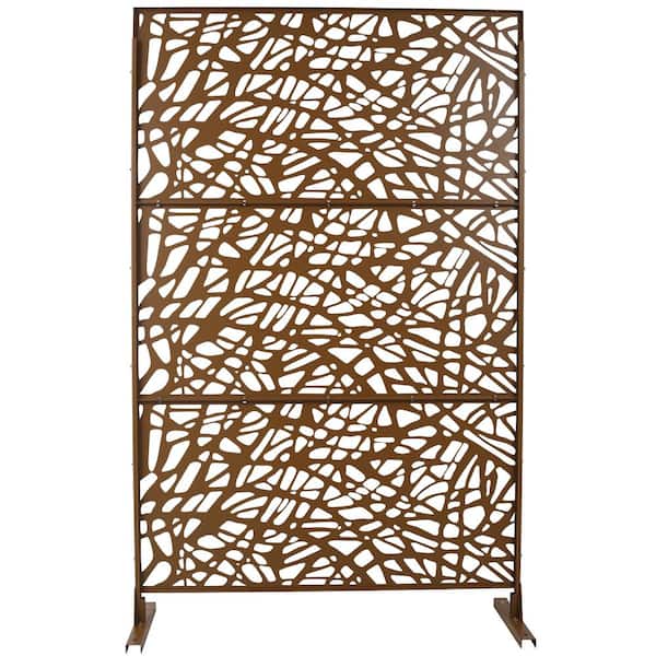 Zeus & Ruta 6.3 ft. H x 4 ft. W Brown Metal Privacy Screen Freestanding Decorative Privacy Screen for Outside (3-Panels)