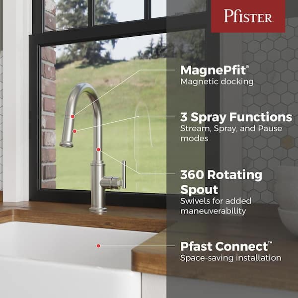 Capistrano 1-Handle 15.75 in. H Pull Down Sprayer Kitchen Faucet with 360° Spout Swivel in Spot Defense Stainless Steel