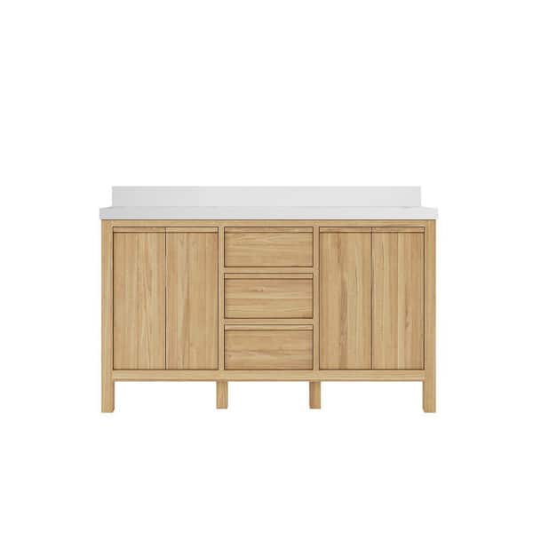 Willow Collections Elizabeth 60 in. W x 22 in. D x 36 in. H Double Sink Bath Vanity in Natural with 2" White Quartz Top