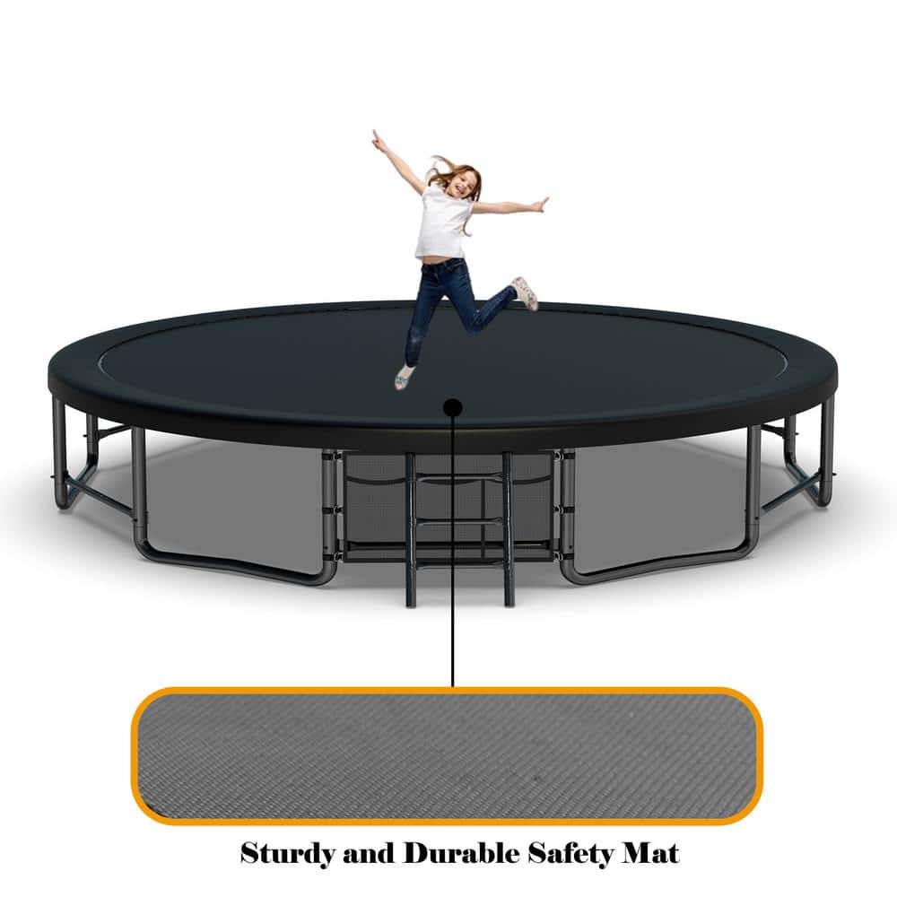 16FT Black Steel Trampoline with Safety Net and Basketball Hoop