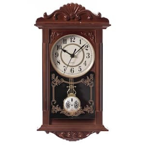 Clockswise Vintage Grandfather Wood-Looking Plastic Pendulum Decorative Battery-Operated Wall Clock Brown, Brown