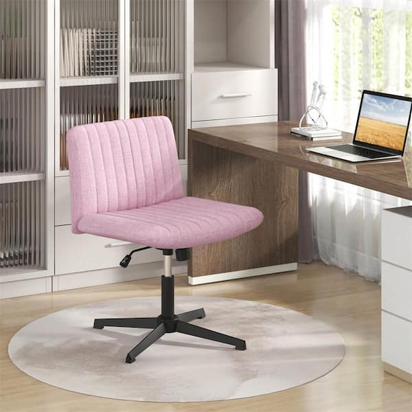 Costway Fabric Swivel Ergonomic Mid Back Criss Cross Legged Office Chair in Pink