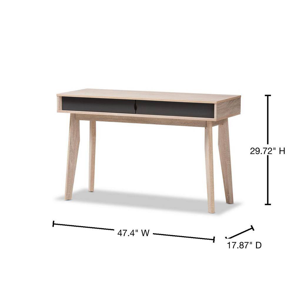 Scandinavian-Inspired Oak and Grey 2-Drawer Study Desk