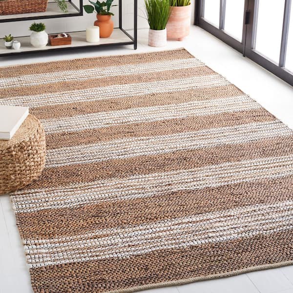 Vintage Leather 3 ft. x 5 ft. Light Brown/Ivory Distressed Striped Area Rug