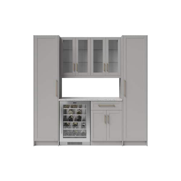 NewAge Products Gray Home Bar Cabinet Set with Contemporary Brushed Nickel Handles (6-Pieces)