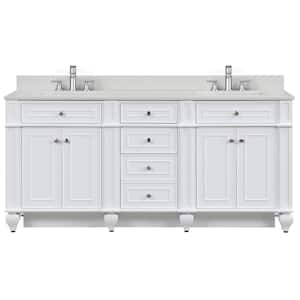 Winston 72 in. W x 22 in. D Bath Vanity in White with Quartz Vanity Top in Ivory White with White Basin