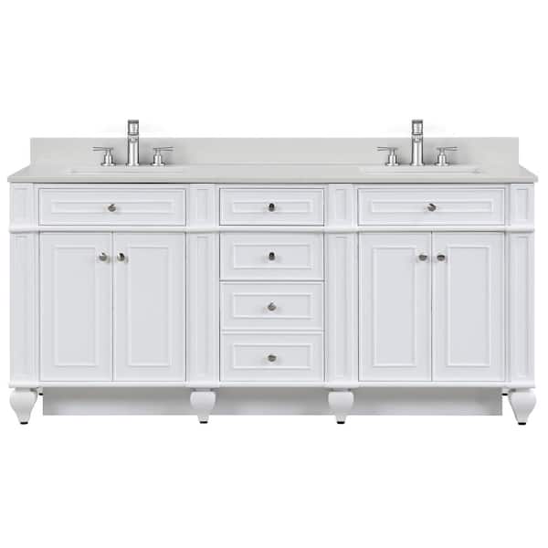 Design Element Winston 72 in. W x 22 in. D Bath Vanity in White with Quartz Vanity Top in Ivory White with White Basin