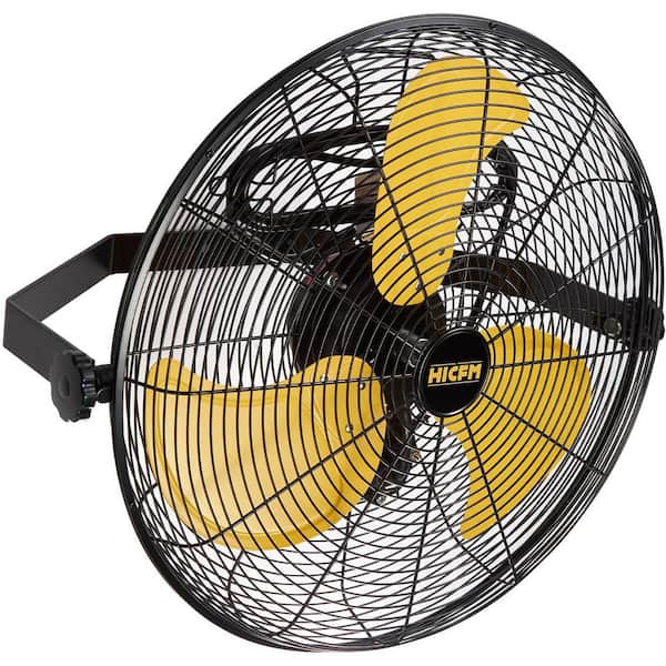 Edendirect 20 in. 3-Speed Oscillating High Velocity Indoor/Outdoor Wall Mount Fan in Yellow with Sealed Control Box, GFCI Plug