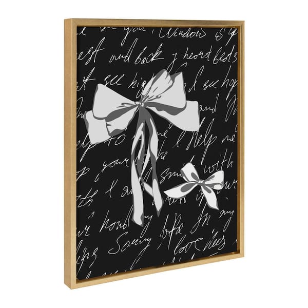 Kate and Laurel Sylvie Black White Bow by Honey Island Studio Bright Gold Framed Art Print 18 in. x 24 in.