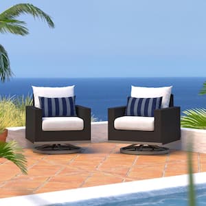 Milo Espresso Patio Motion Club Chair with Sunbrella Centered Ink Cushions (2-Pack)
