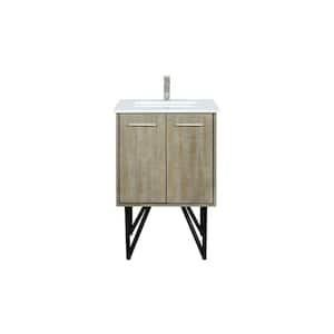 Lancy 24 in W x 20 in D Rustic Acacia Bath Vanity, Cultured Marble Top and Brushed Nickel Faucet Set
