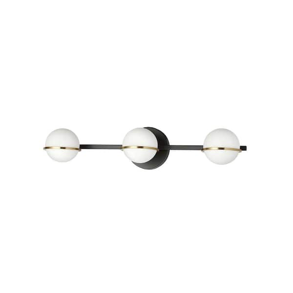 Dainolite Sofia 23 in. 3-Light Matte Black Vanity Light with White Opal Glass Shade