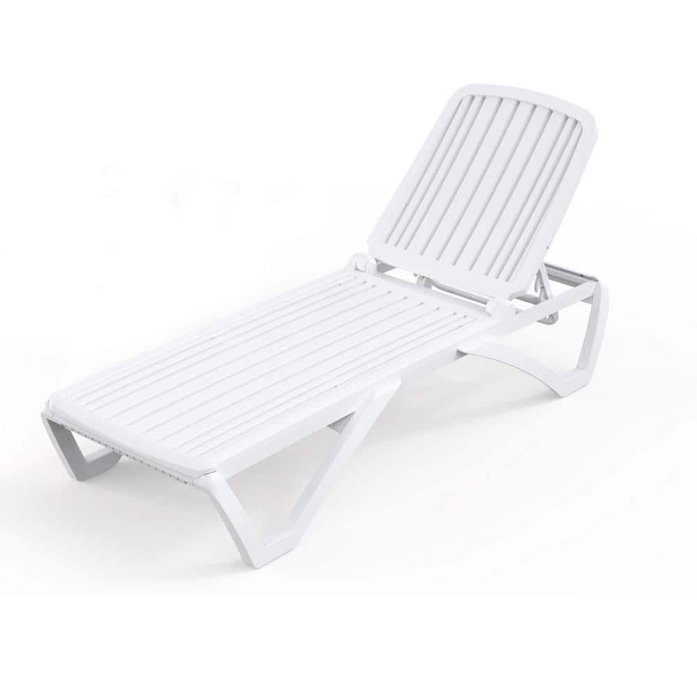 domi outdoor living All Weather Outdoor Aluminum White Chaise Lounge Outdoor with Table