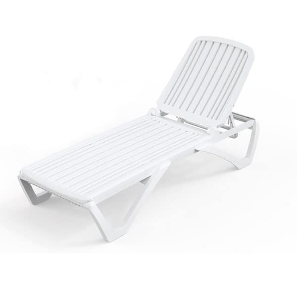 White 3-Piece Metal Outdoor Chaise Lounge and Side Table Set