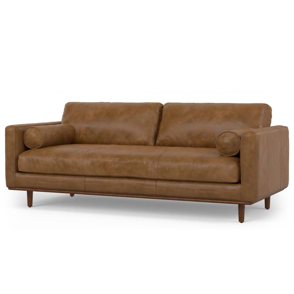 Caramel Brown Genuine Leather Sofa with Removable Cushions