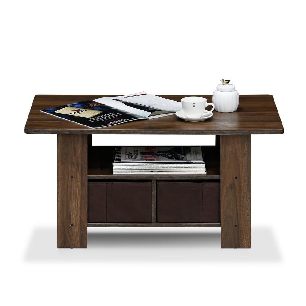 Columbia Walnut Rectangular Coffee Table with Storage Bins