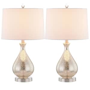 Denver 22.75 in. Nickel Glass Table Lamp Set with White Shade (Set of 2)