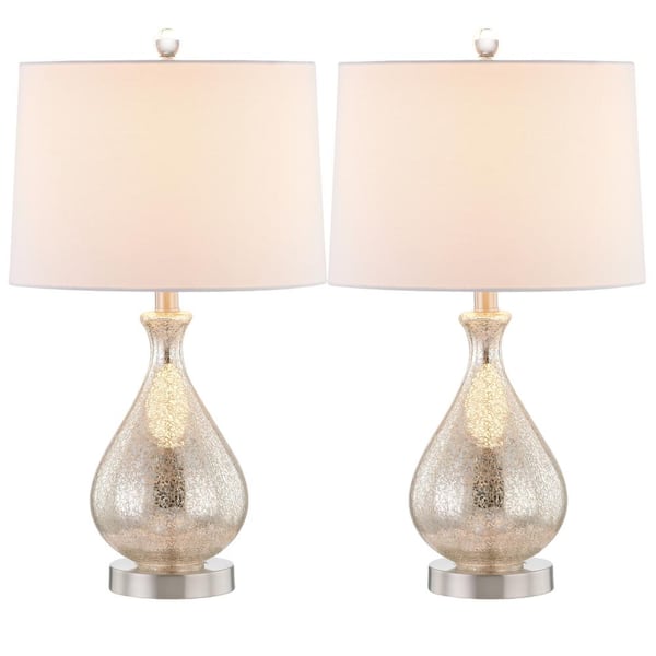 Maxax Denver 22.75 in. Nickel Glass Table Lamp Set with White Shade (Set of 2)