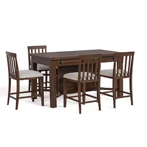Creeke 5-Piece Rectangle Wood Top Rustic Oak and Beige Counter Height Dining Table Set